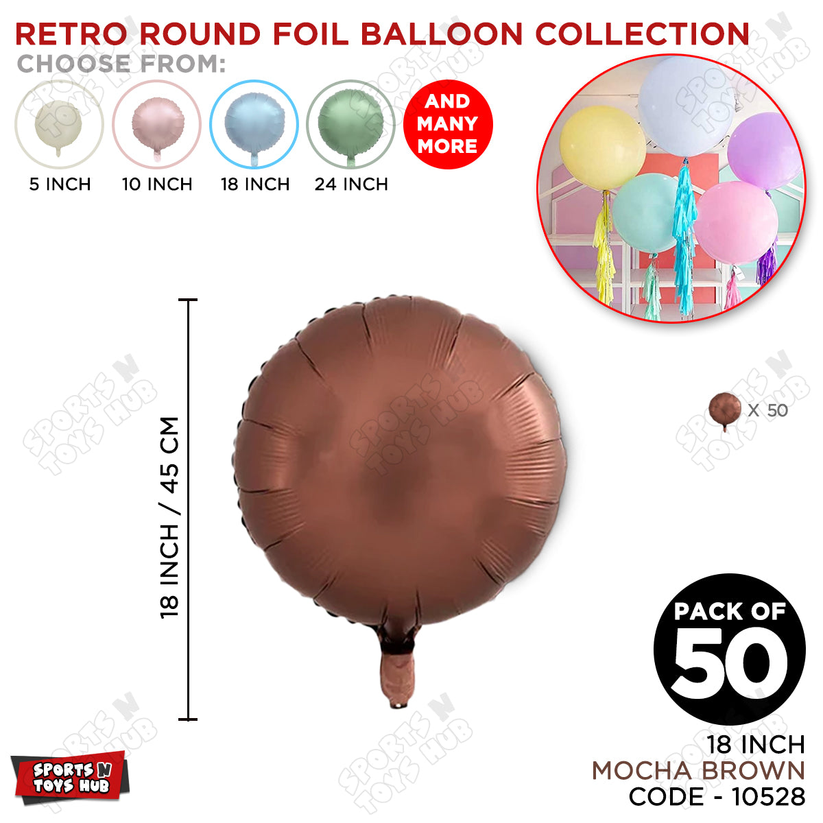 18 Inch - Retro Mocha Brown Round Foil Balloon