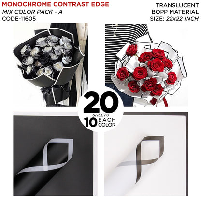 Monochrome Contrast Edge Translucent Floral Bouquet Wrapping Sheets