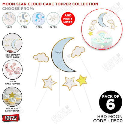 HBD Moon Star & Cloud Cake Topper - 6 Pcs