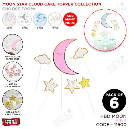 HBD Moon Star & Cloud Cake Topper - 6 Pcs