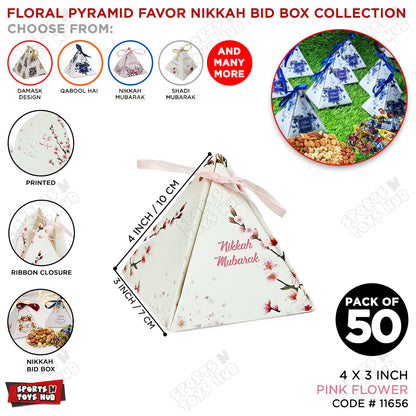 Floral Pyramid Favor Nikkah Pink Printed Flower Bid Box