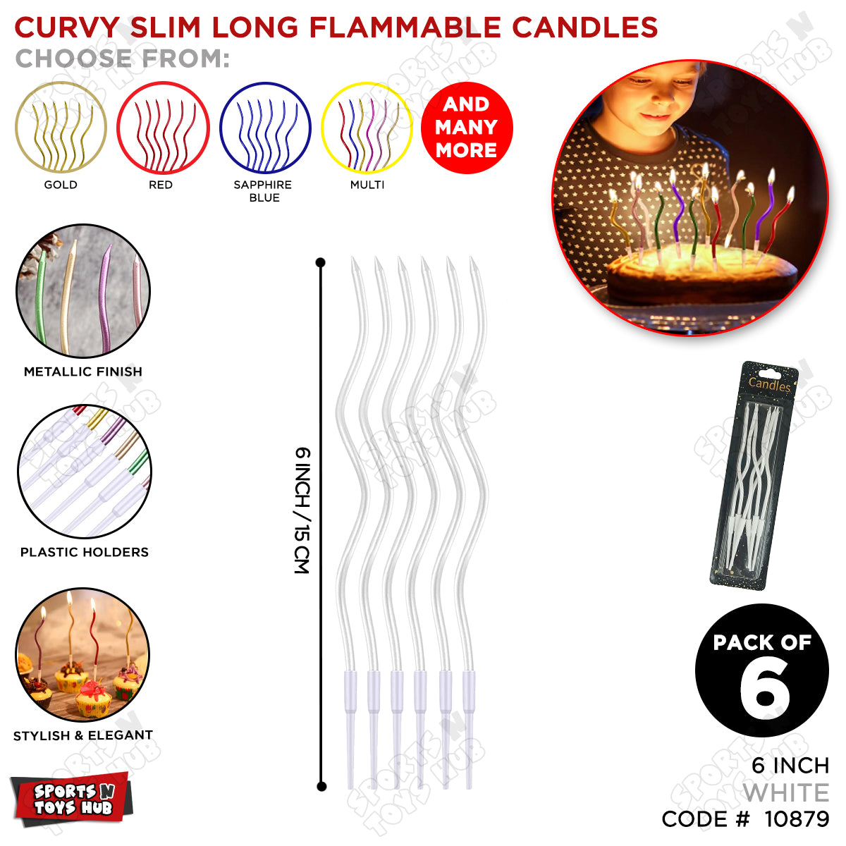Curvy Metallic Slim Long Flammable Candles Collection