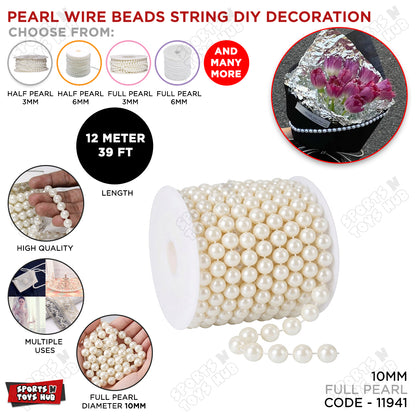 Pearl Beads String Wire – 4mm, 6mm & 10mm, Decorative Pearl Bead Chain for DIY Crafts, Floral Bouquets, Gift Wrapping, Wedding, Party & Event Decorations