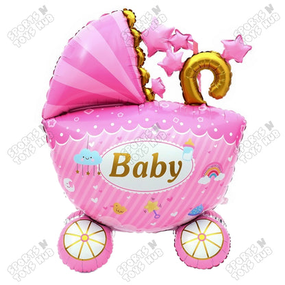 4D Super Jumbo Baby Girl Stroller Foil Balloon Stand - 104x85 CM