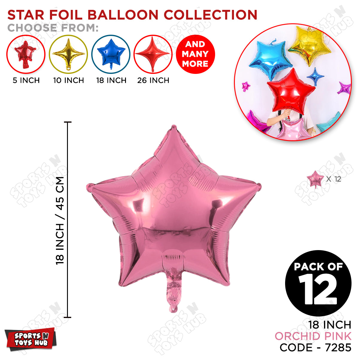 18 Inch - Orchid Pink Star Foil Balloon