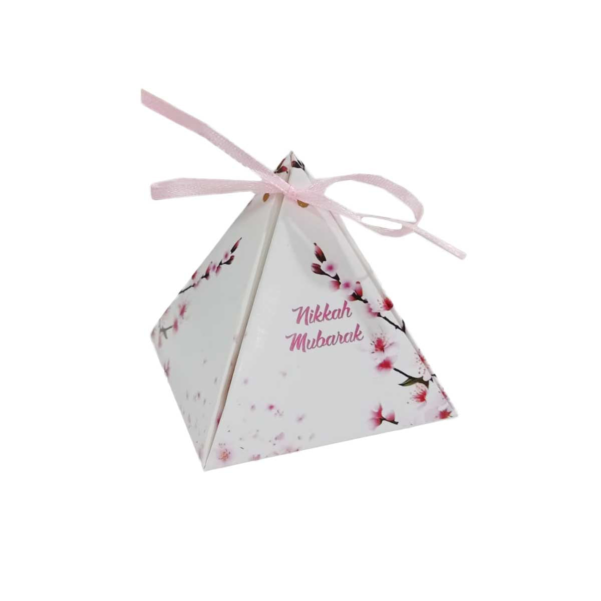 Floral Pyramid Favor Nikkah Pink Printed Flower Bid Box