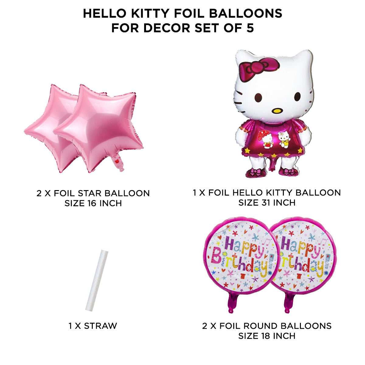 Hell0 Kitty Foil Balloon With HBD Round Foil Balloon Set