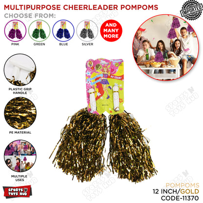 Cheerleader's Tinsel Foil Pompoms with Plastic Grip Handles