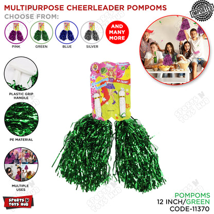 Cheerleader's Tinsel Foil Pompoms with Plastic Grip Handles