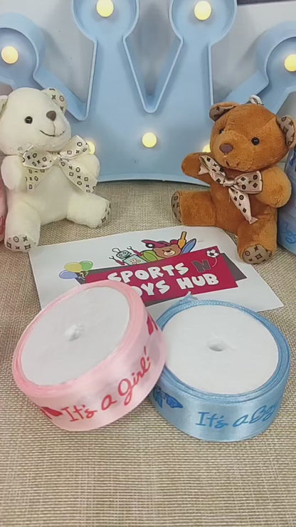 'It's a Girl' with Baby Clothes Hanging Line Printed Satin Ribbon - 1 inch x 9 yards