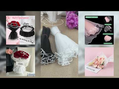 Pearl Edge Pleated Wavy Bouquet Wrapping Mesh Floral Wrap Net - 4 Yards