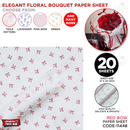 Elegant Bow Printed Paper Sheets Multipurpose for Bouquet Wrapping, Gift Wraps, Hamper Box Liner - Pack Of 20 Sheets