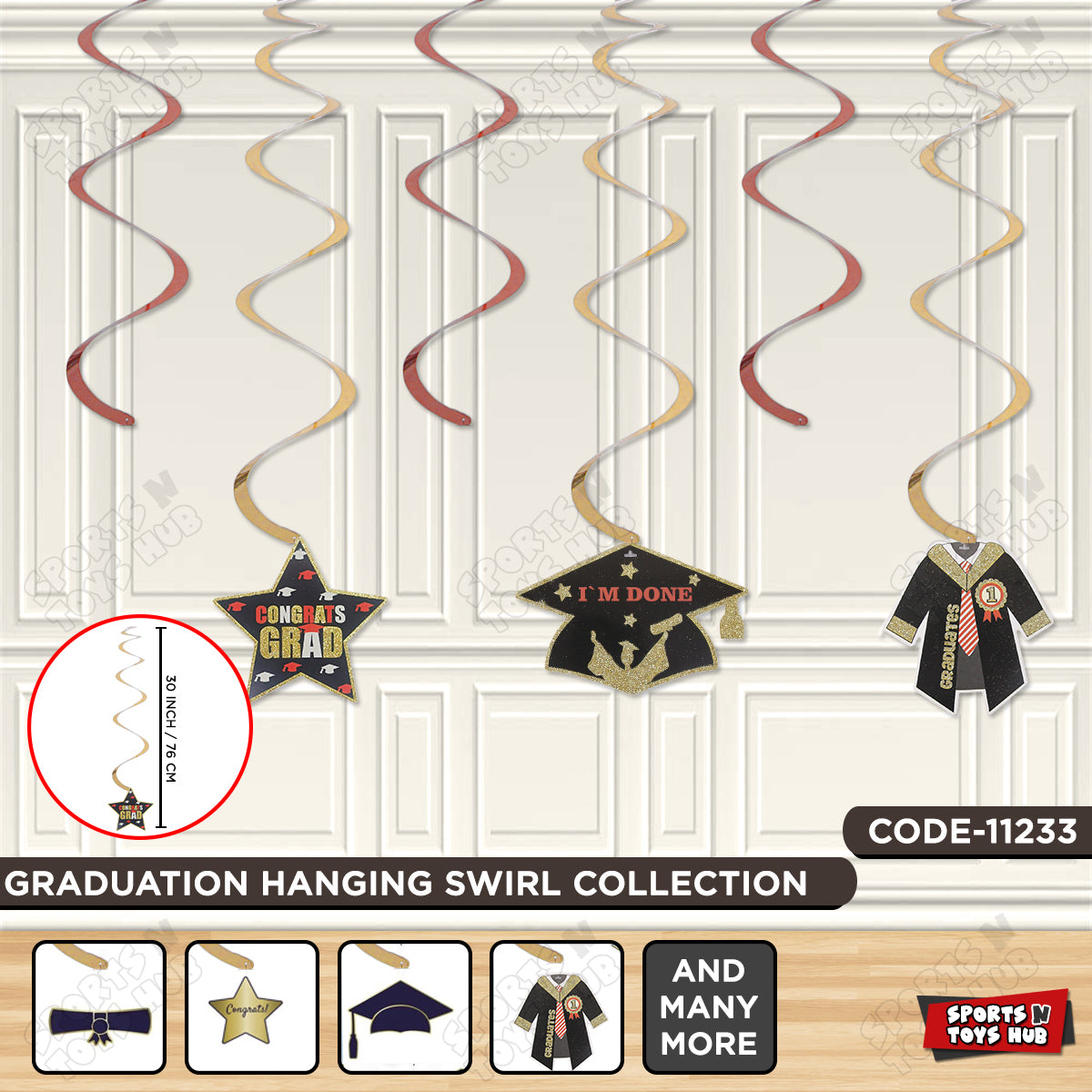 Congrats Grad - Graduation Ceiling Hanging Swirls - Pack of 3
