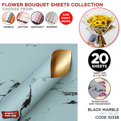 Black Veins Marble Pattern with Gold Back Opaque Floral Wrapping Sheets