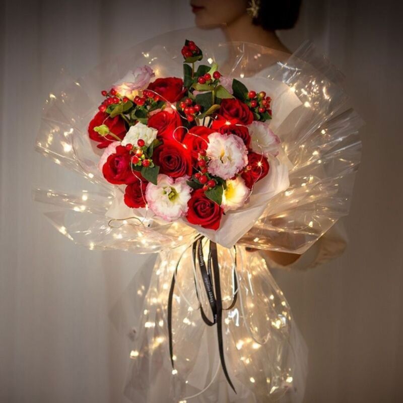 LED Light Bouquet Wrapping Sheet – Transparent Cellophane Sheet for Flower Arrangements & Gift Wrapping
