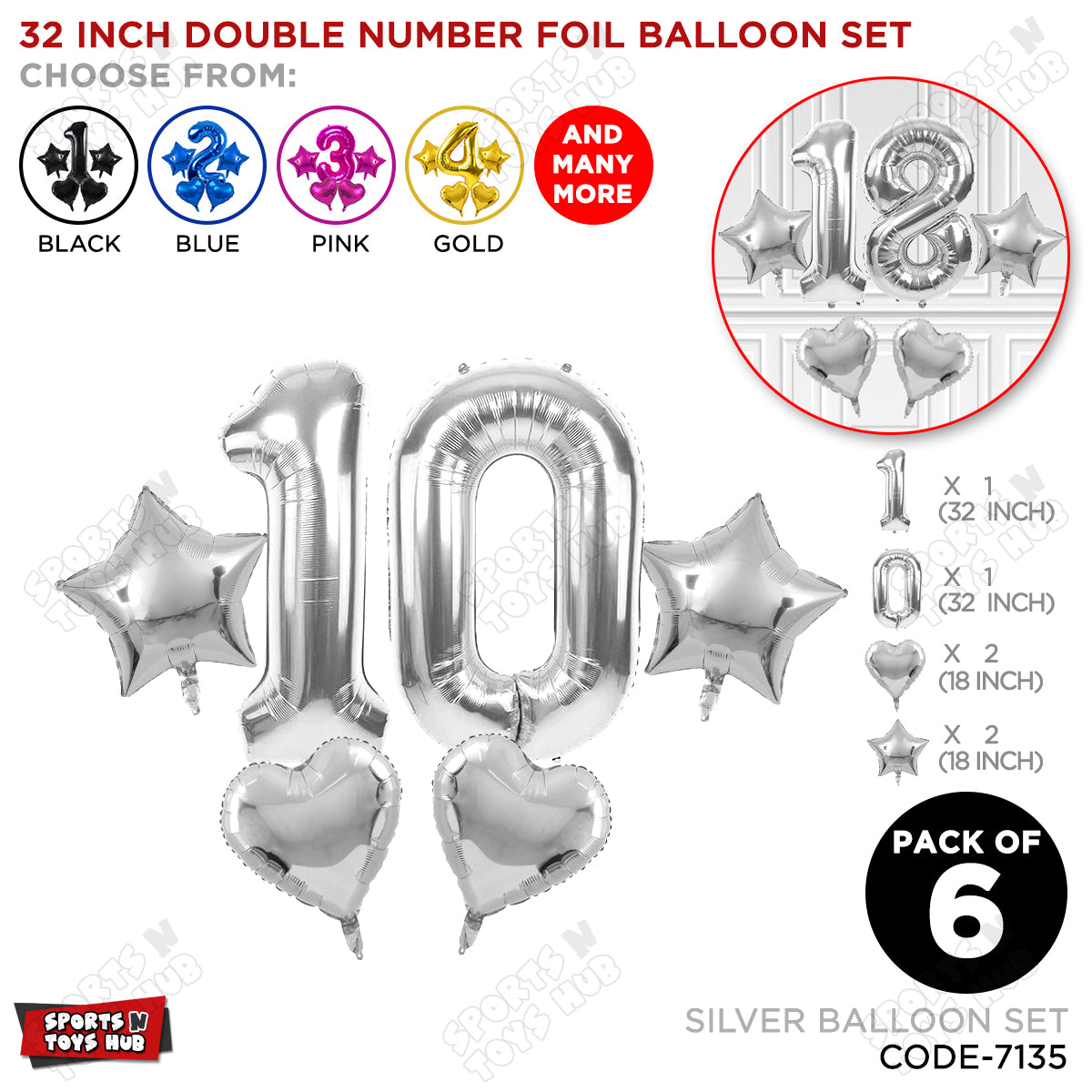 Silver Color 32 Inch Number Foil Balloon Set