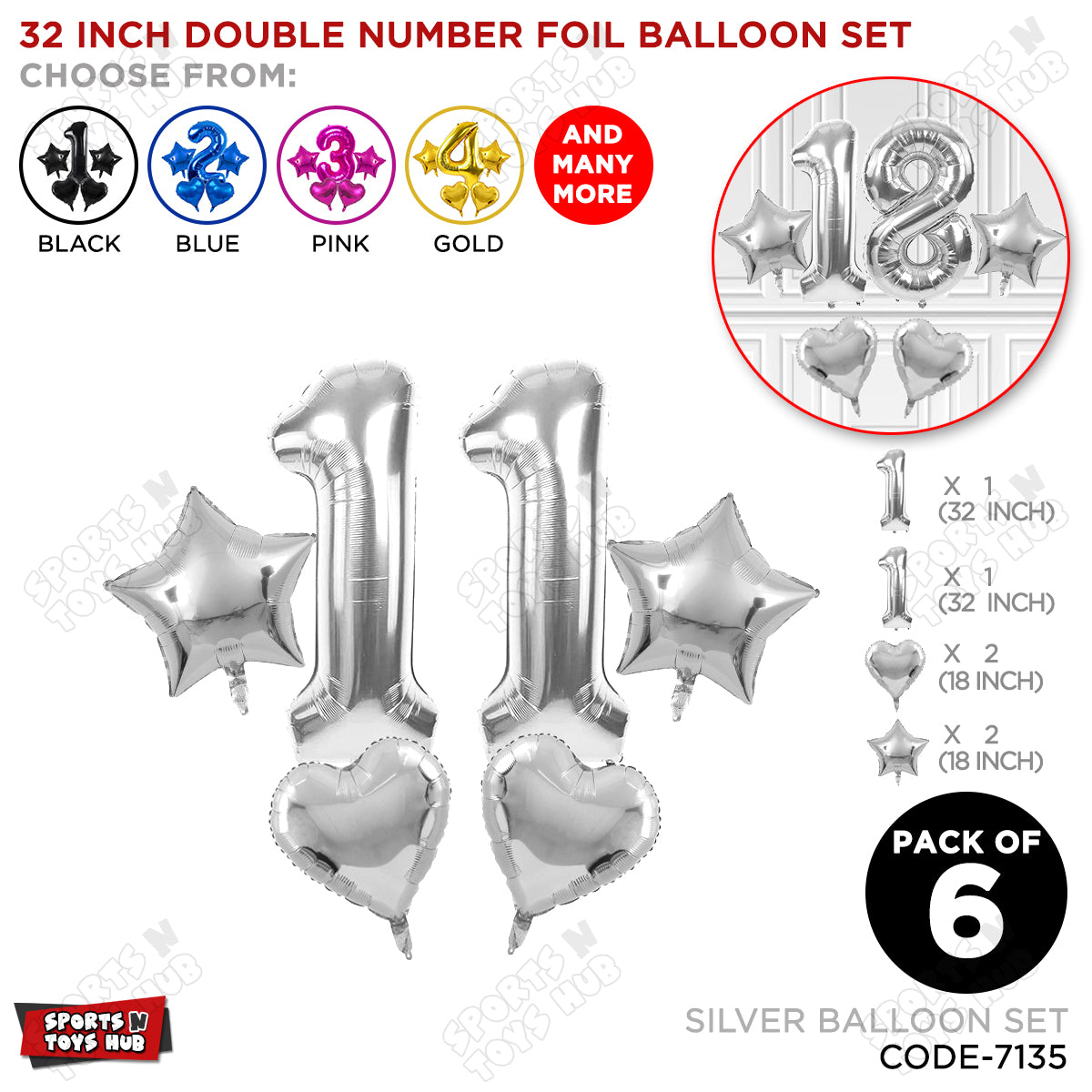 Silver Color 32 Inch Number Foil Balloon Set
