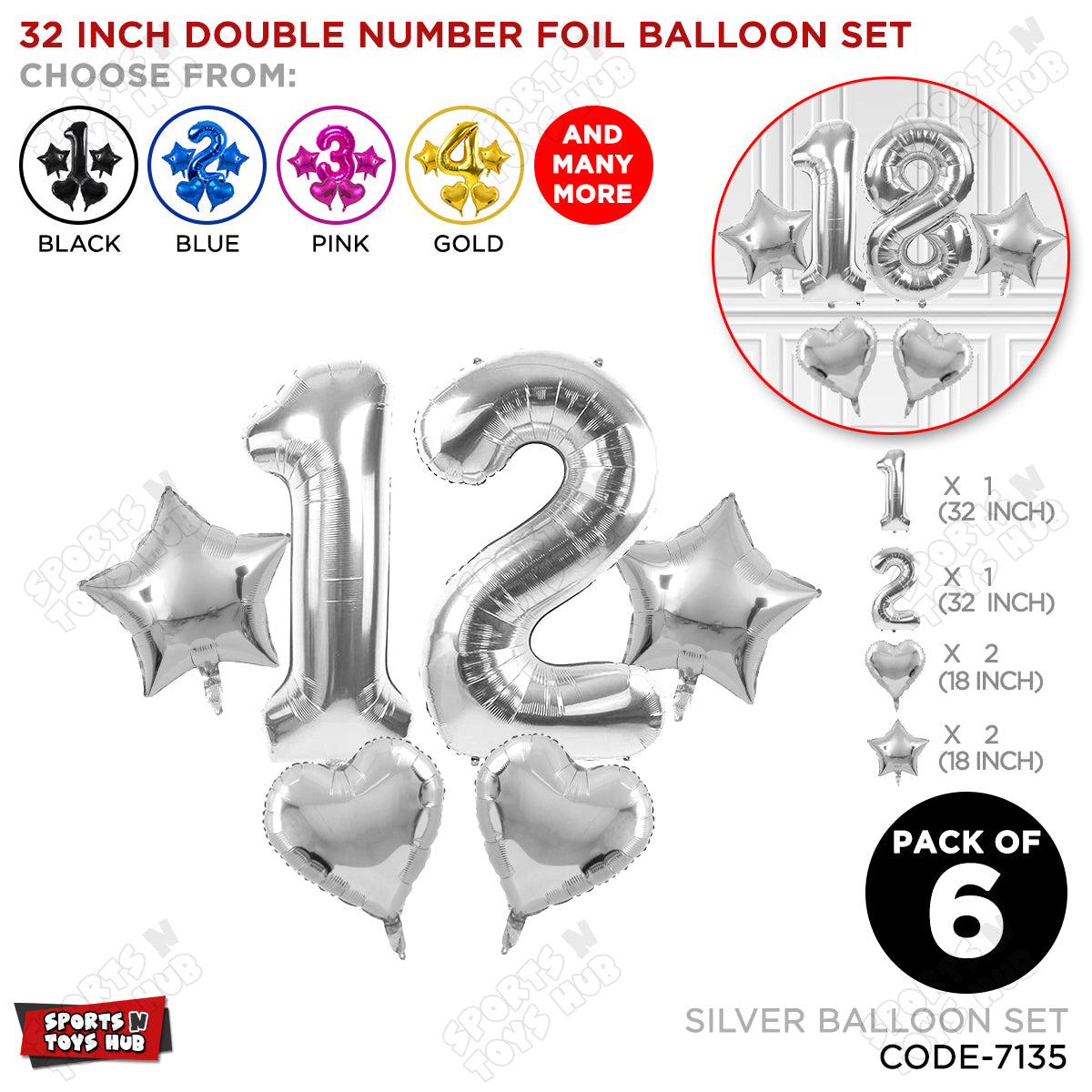 Silver Color 32 Inch Number Foil Balloon Set