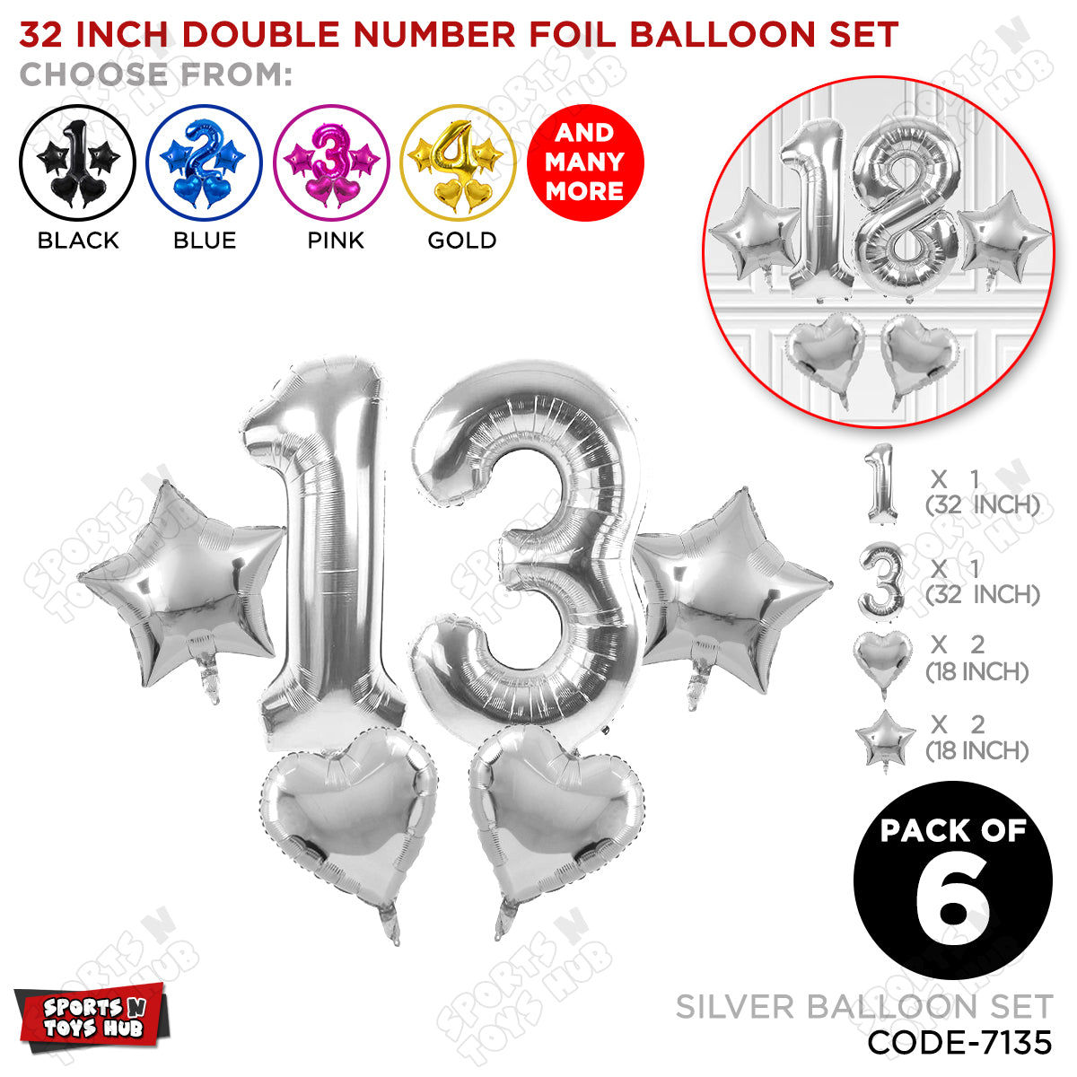 Silver Color 32 Inch Number Foil Balloon Set