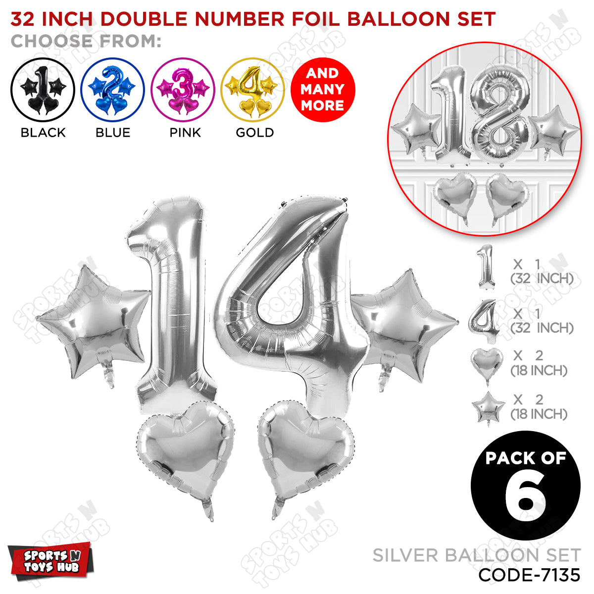 Silver Color 32 Inch Number Foil Balloon Set