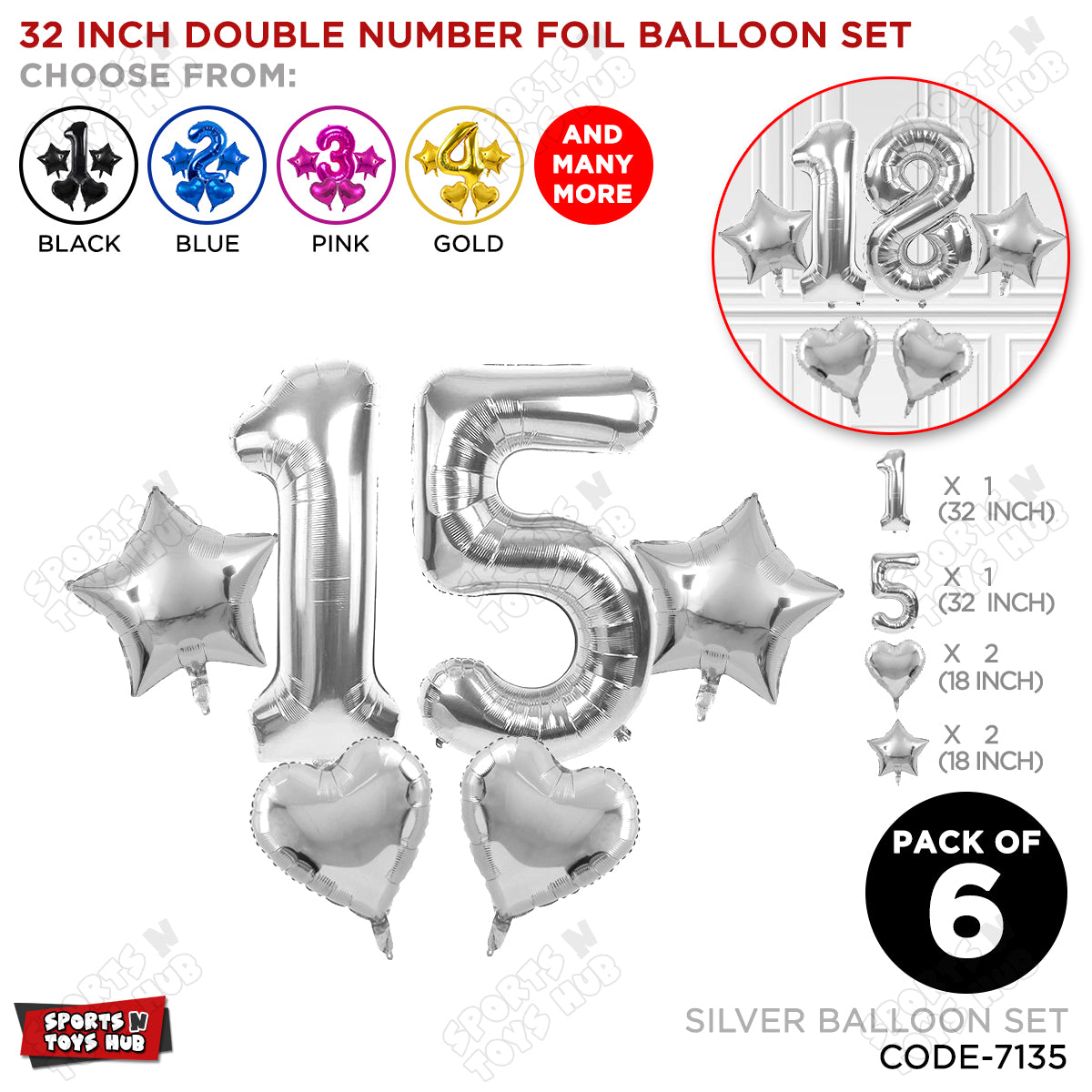 Silver Color 32 Inch Number Foil Balloon Set