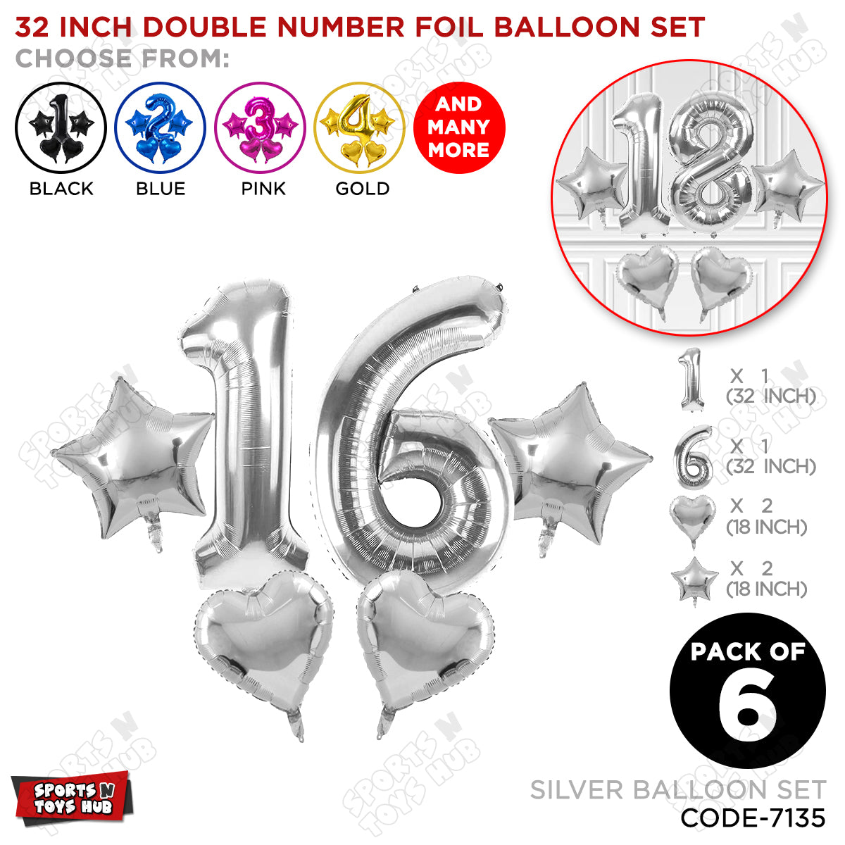 Silver Color 32 Inch Number Foil Balloon Set