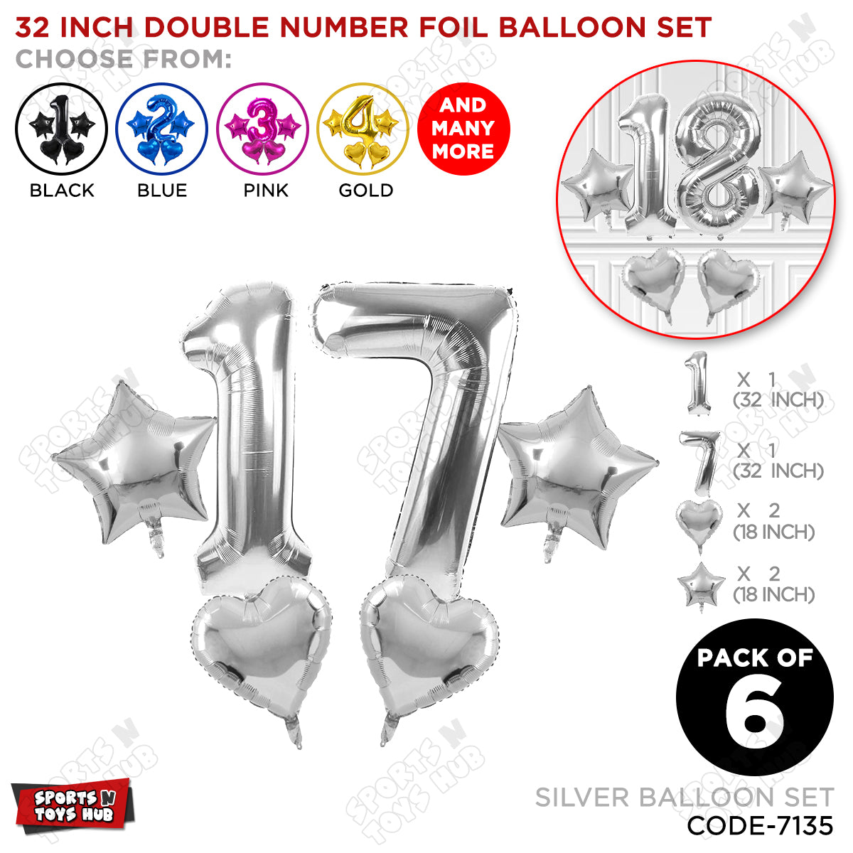 Silver Color 32 Inch Number Foil Balloon Set