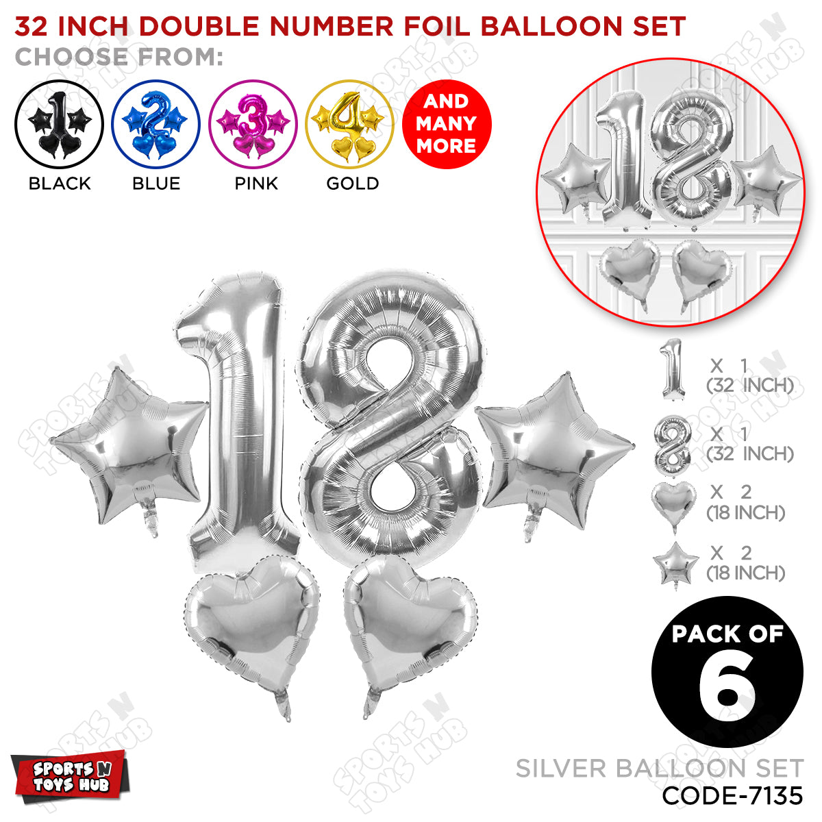 Silver Color 32 Inch Number Foil Balloon Set