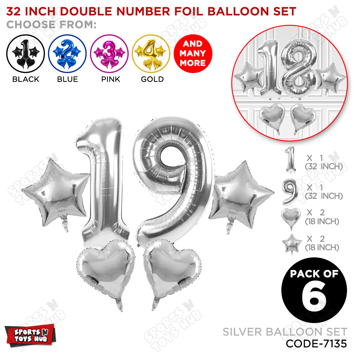 Silver Color 32 Inch Number Foil Balloon Set