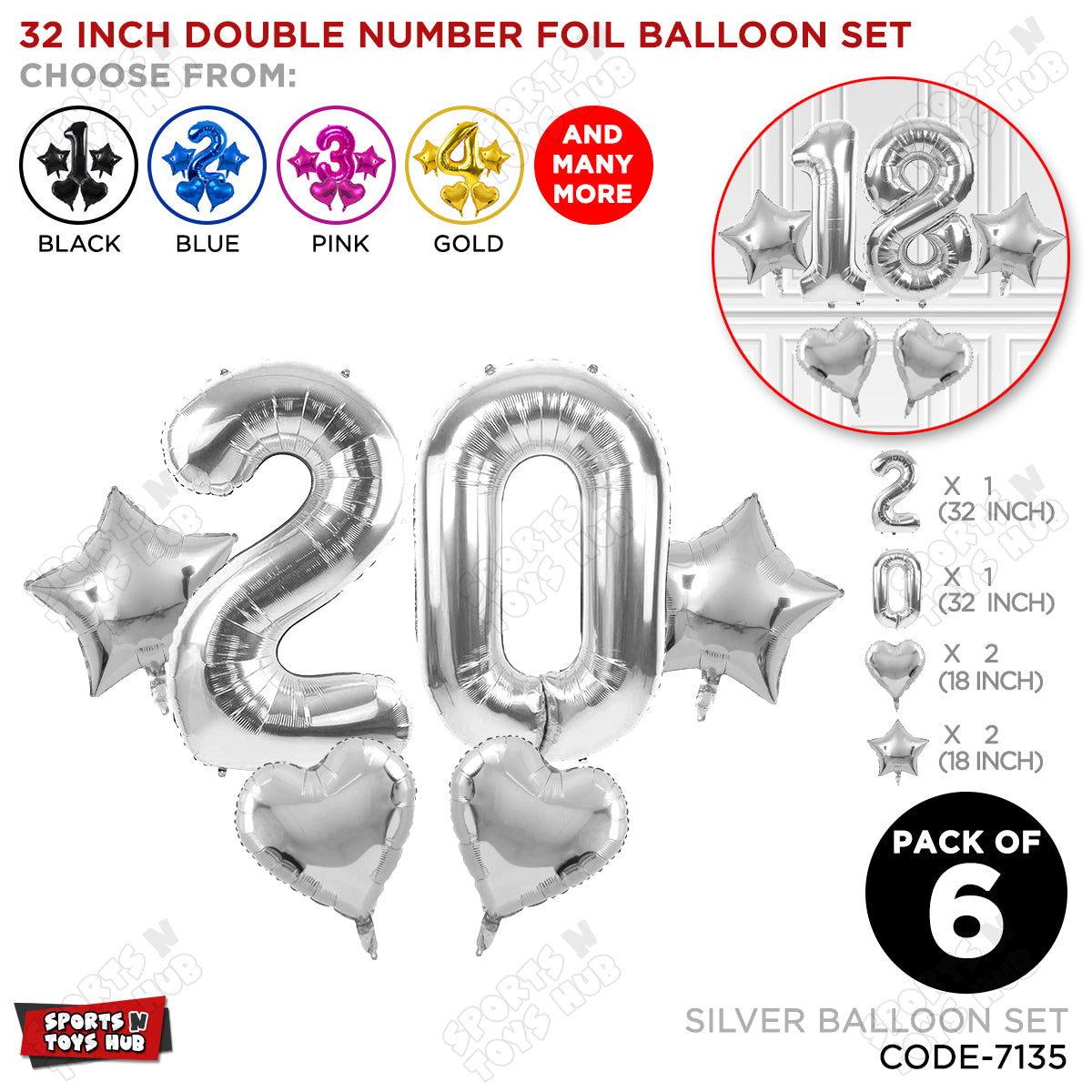 Silver Color 32 Inch Number Foil Balloon Set