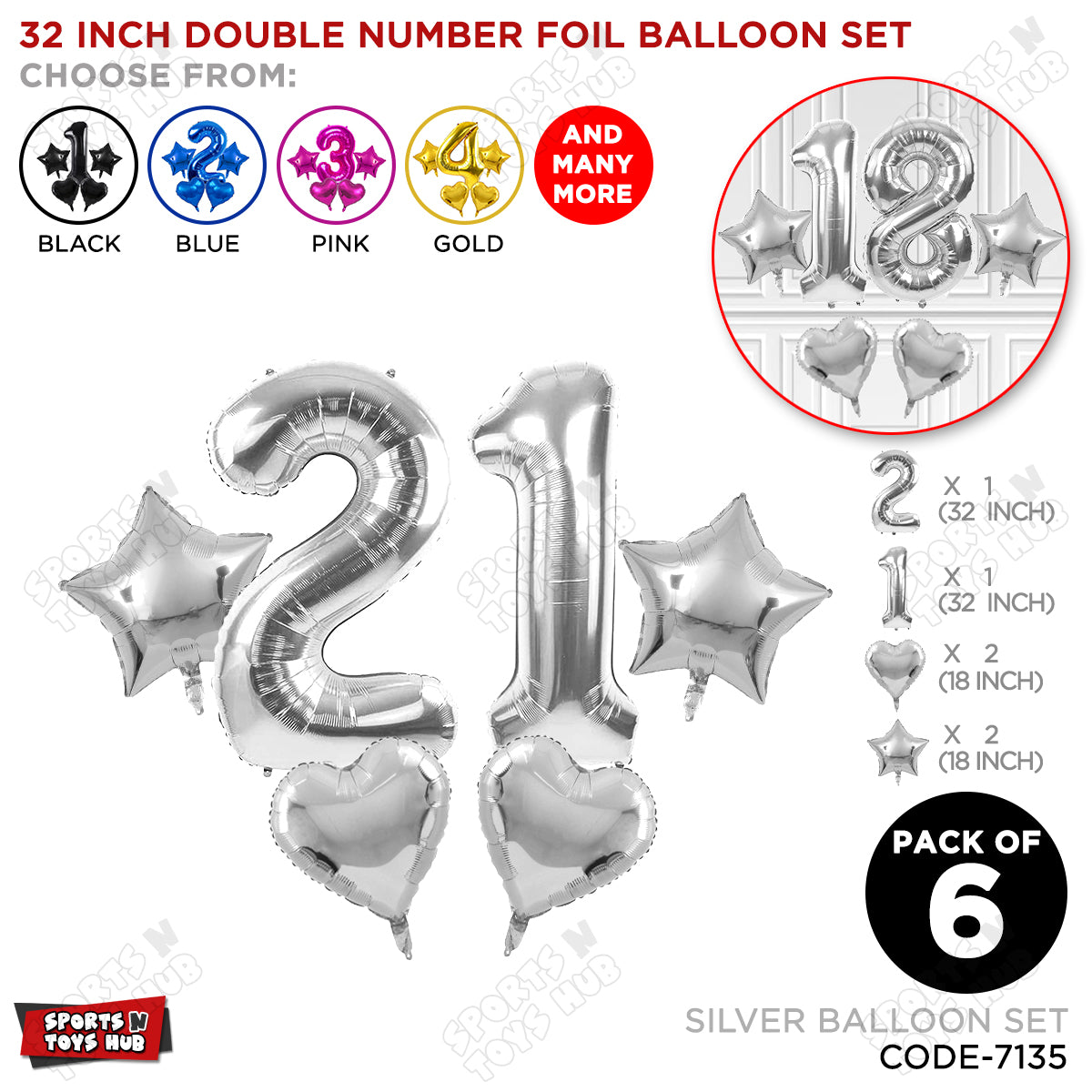 Silver Color 32 Inch Number Foil Balloon Set