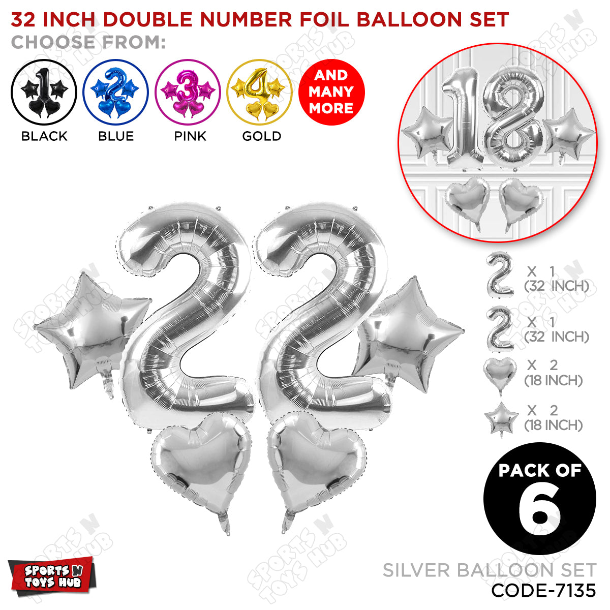 Silver Color 32 Inch Number Foil Balloon Set
