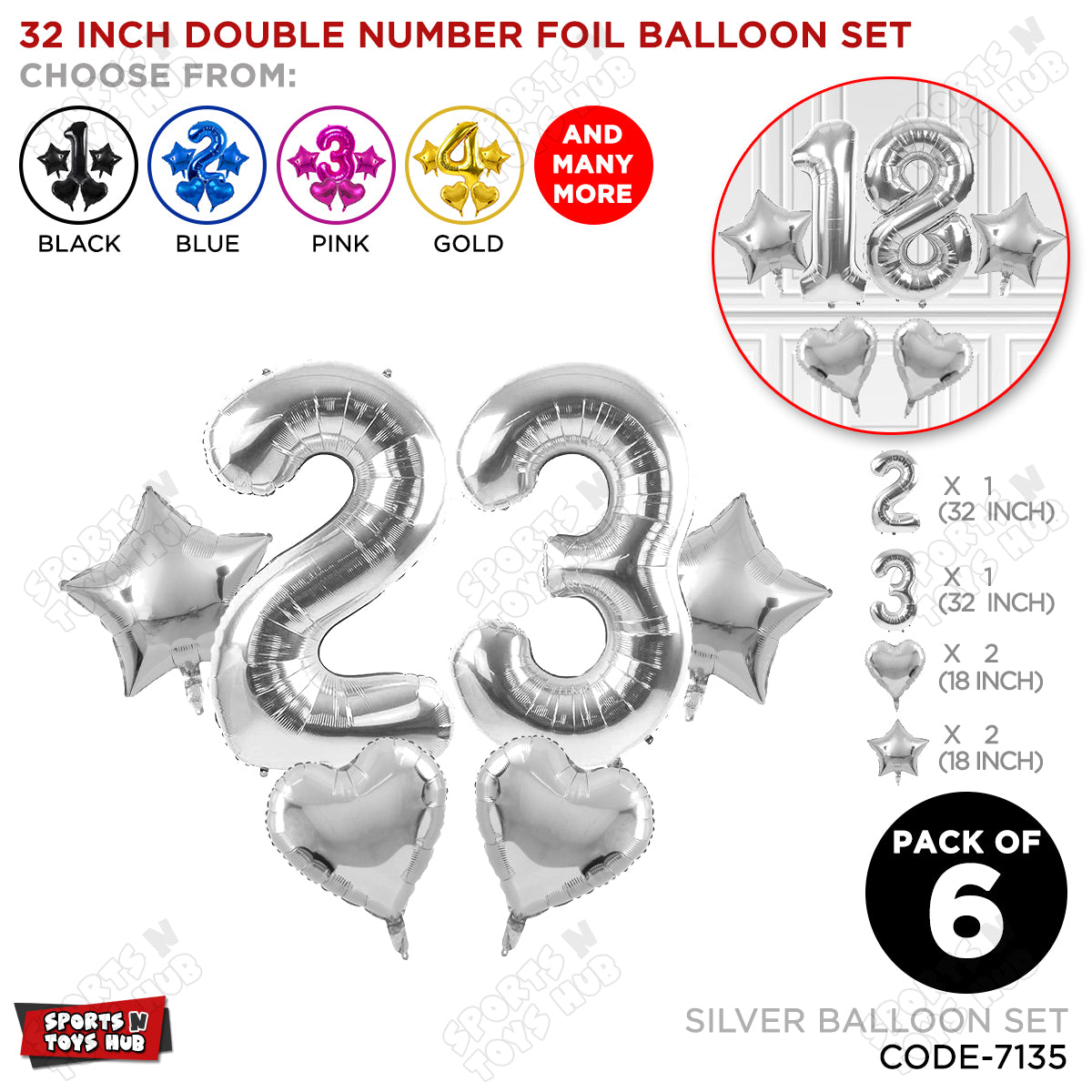 Silver Color 32 Inch Number Foil Balloon Set