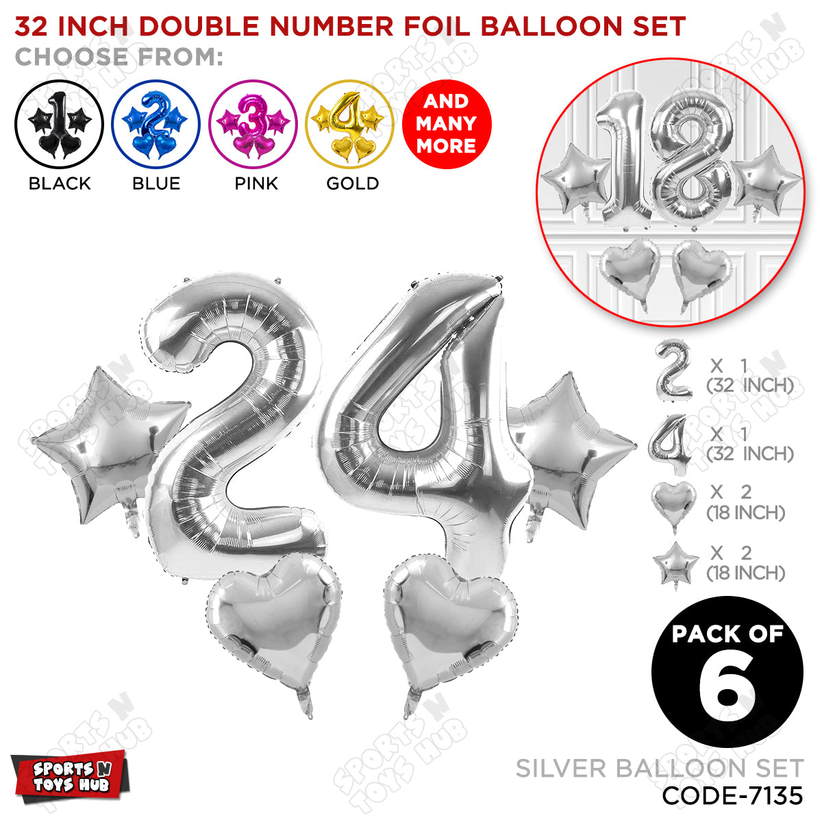 Silver Color 32 Inch Number Foil Balloon Set