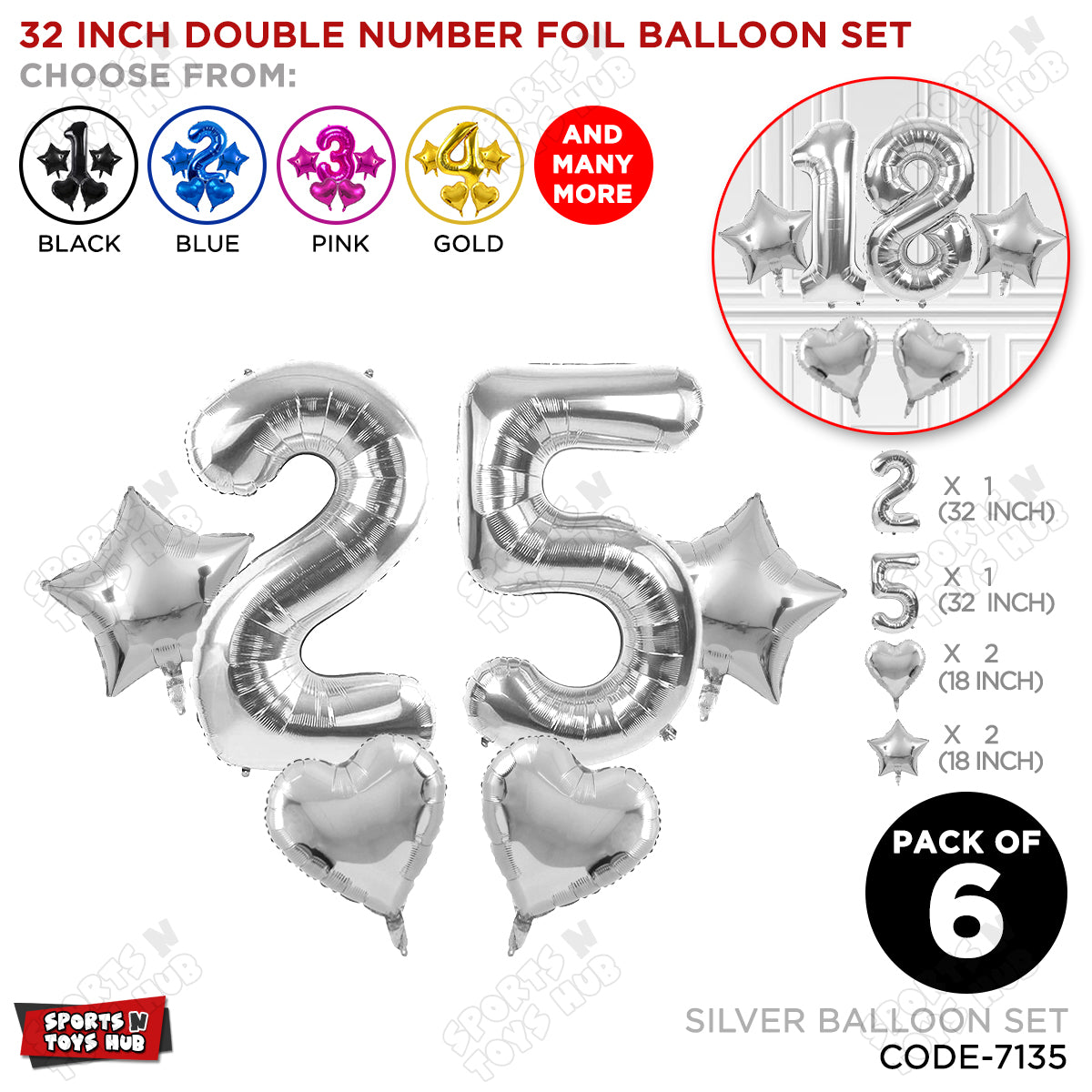 Silver Color 32 Inch Number Foil Balloon Set