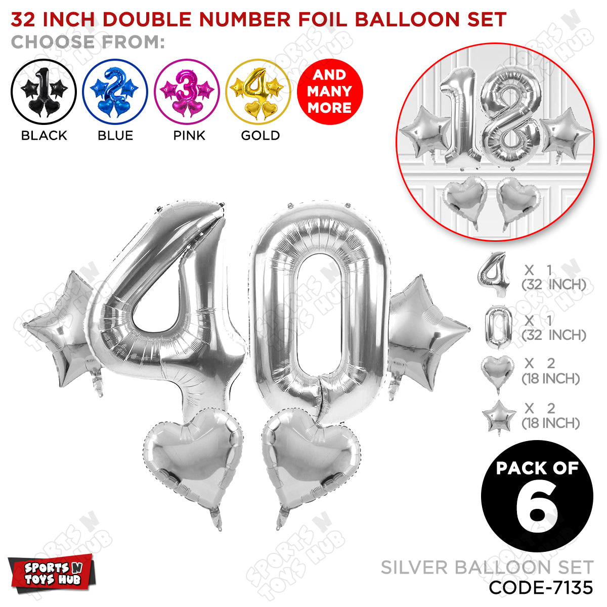 Silver Color 32 Inch Number Foil Balloon Set