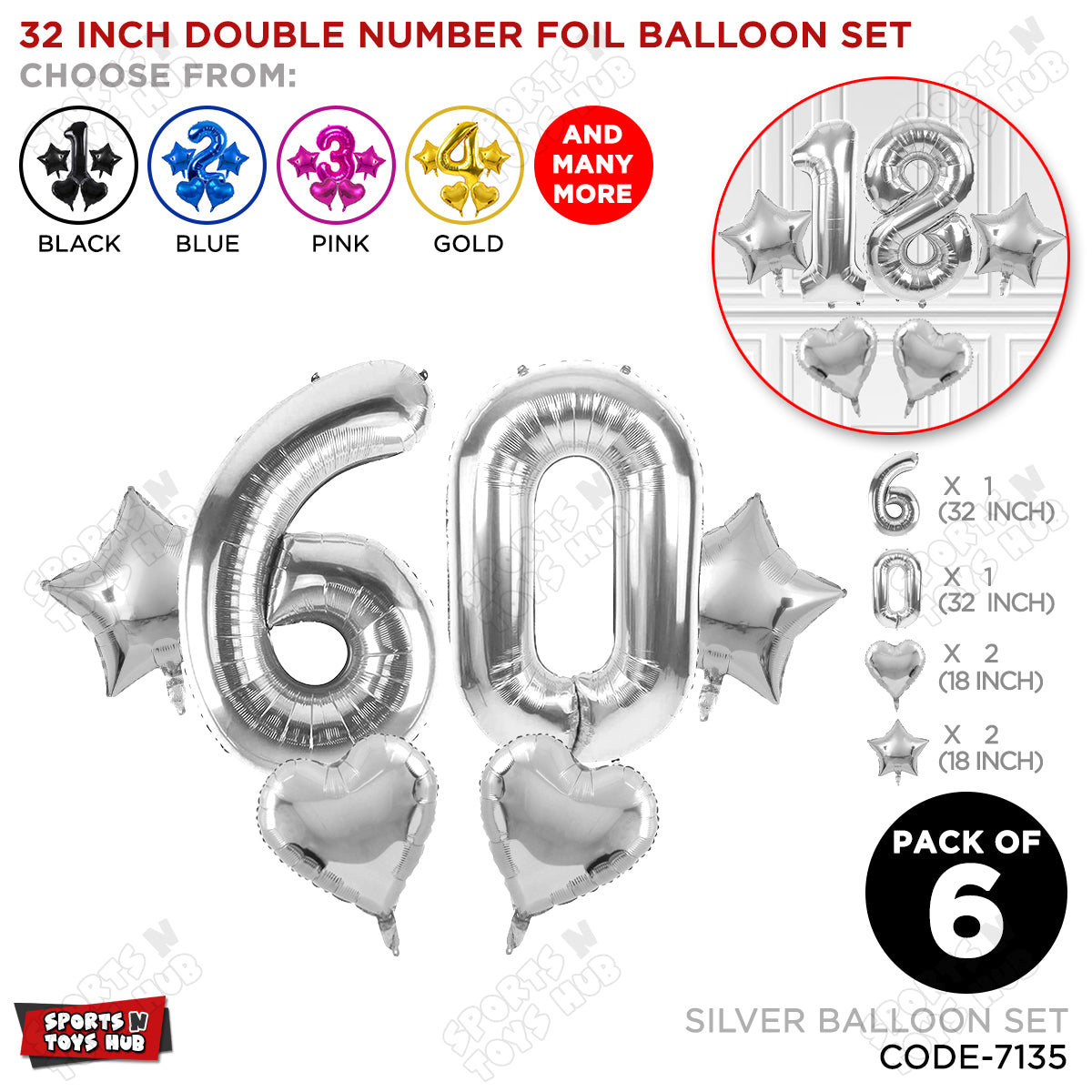 Silver Color 32 Inch Number Foil Balloon Set