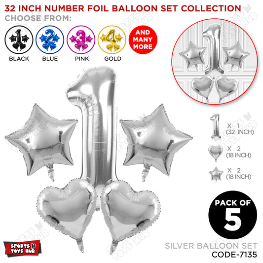 Silver Color 32 Inch Number Foil Balloon Set