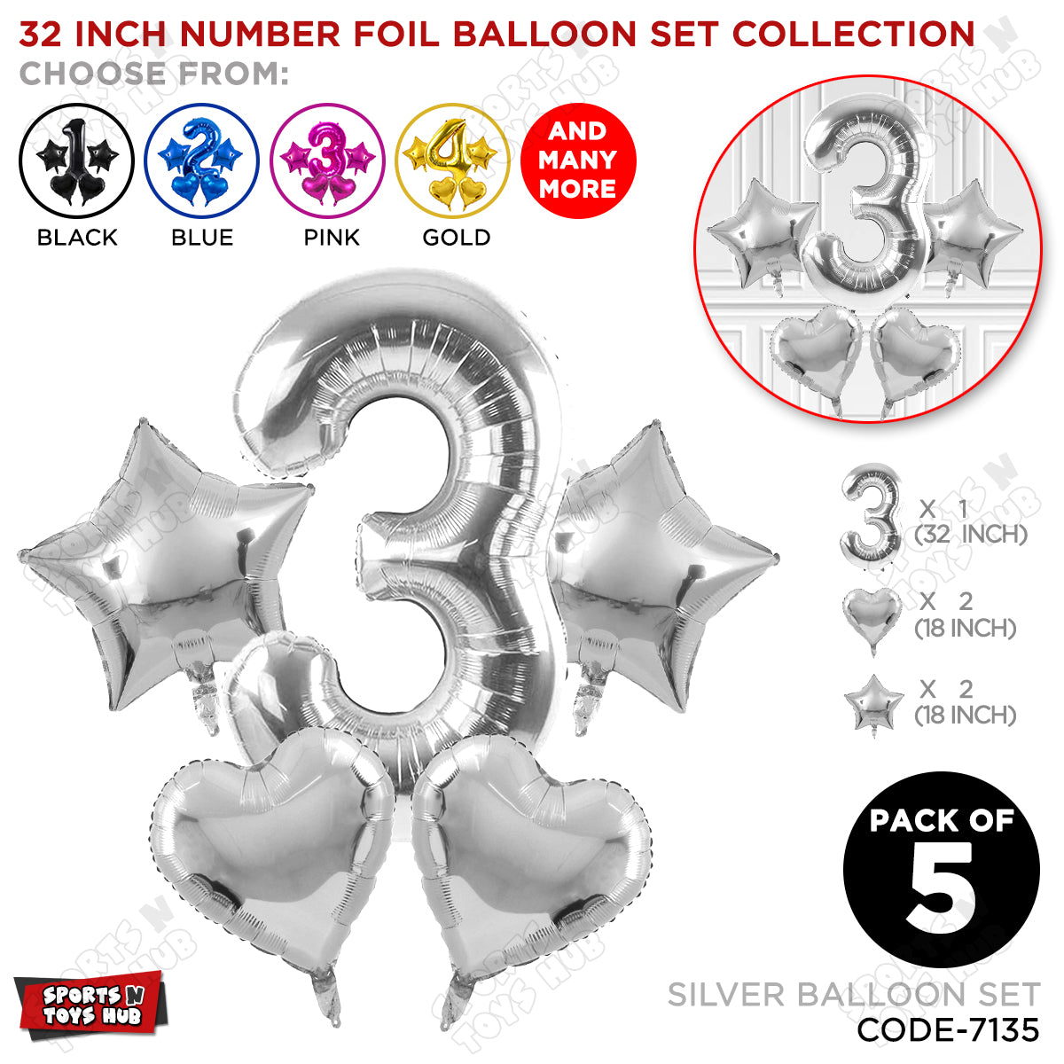 Third Birthday Foil Balloon Set