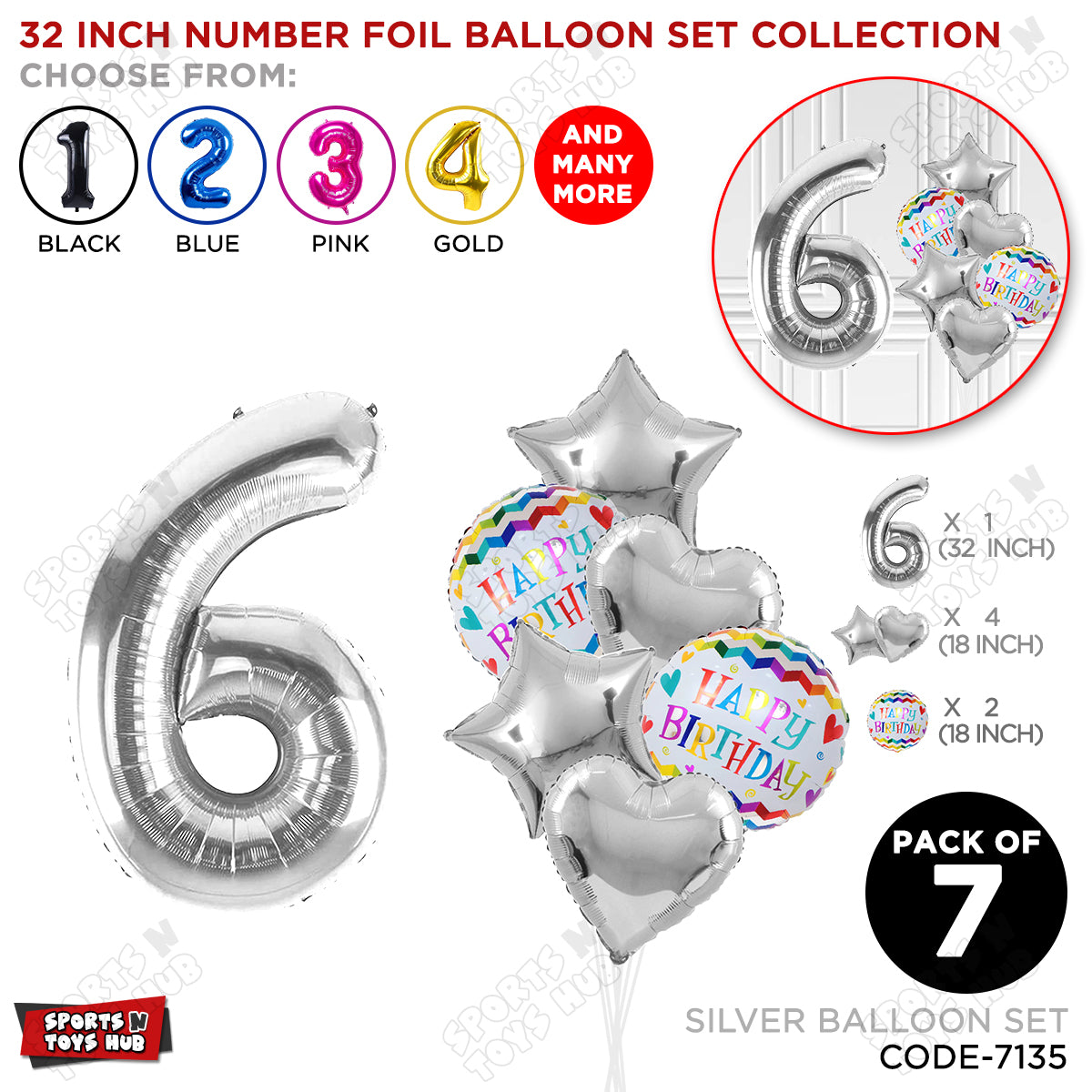 32 Inch Silver Color Number Foil Balloon With Round Printed Balloon Set
