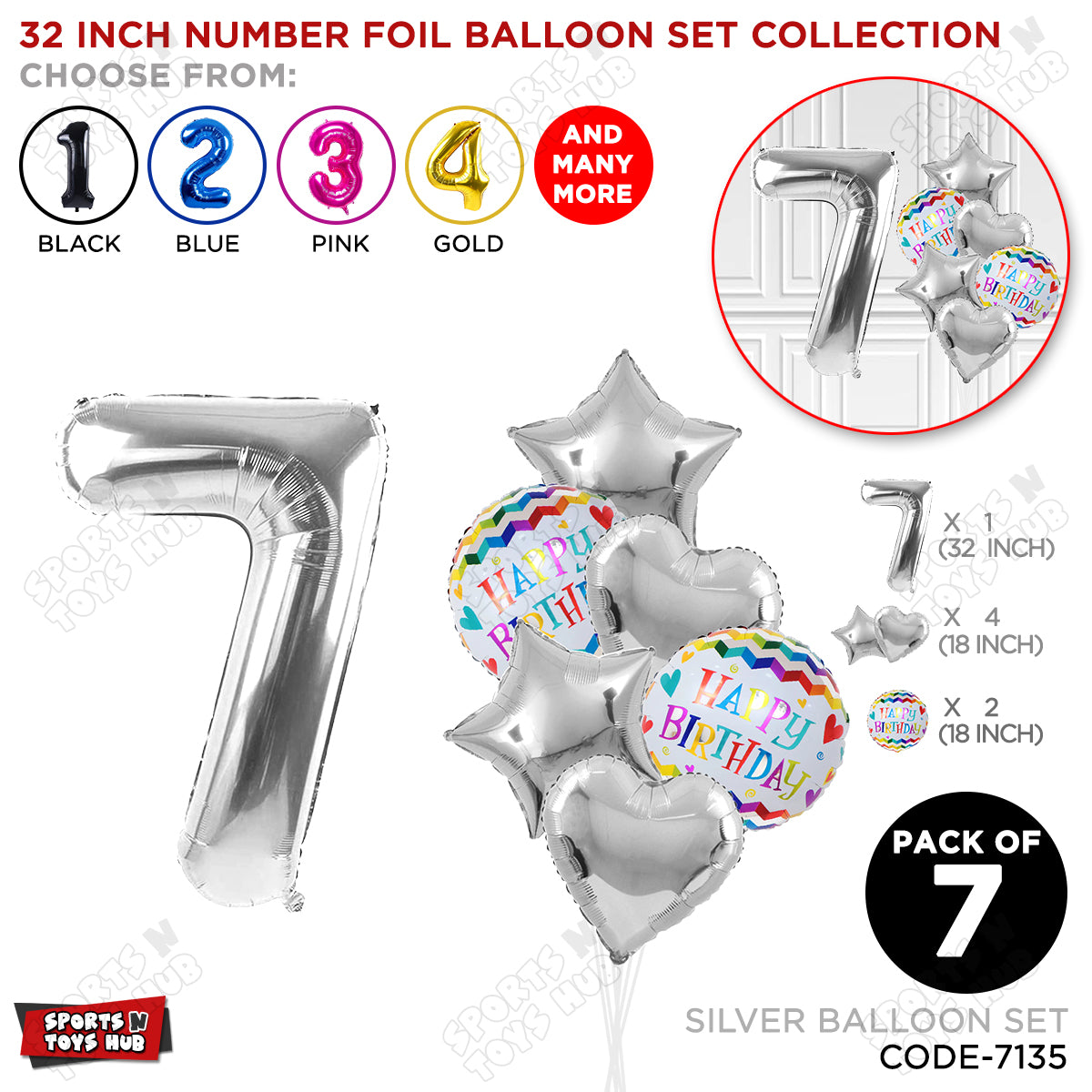 32 Inch Silver Color Number Foil Balloon With Round Printed Balloon Set
