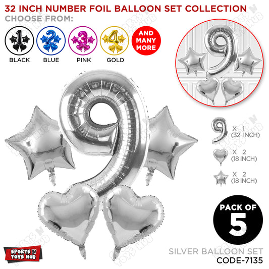 Silver Color 32 Inch Number Foil Balloon Set