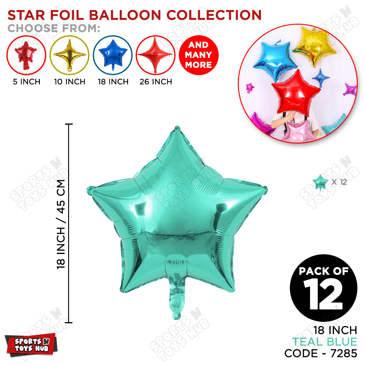 18 Inch - Teal Blue Star Foil Balloon