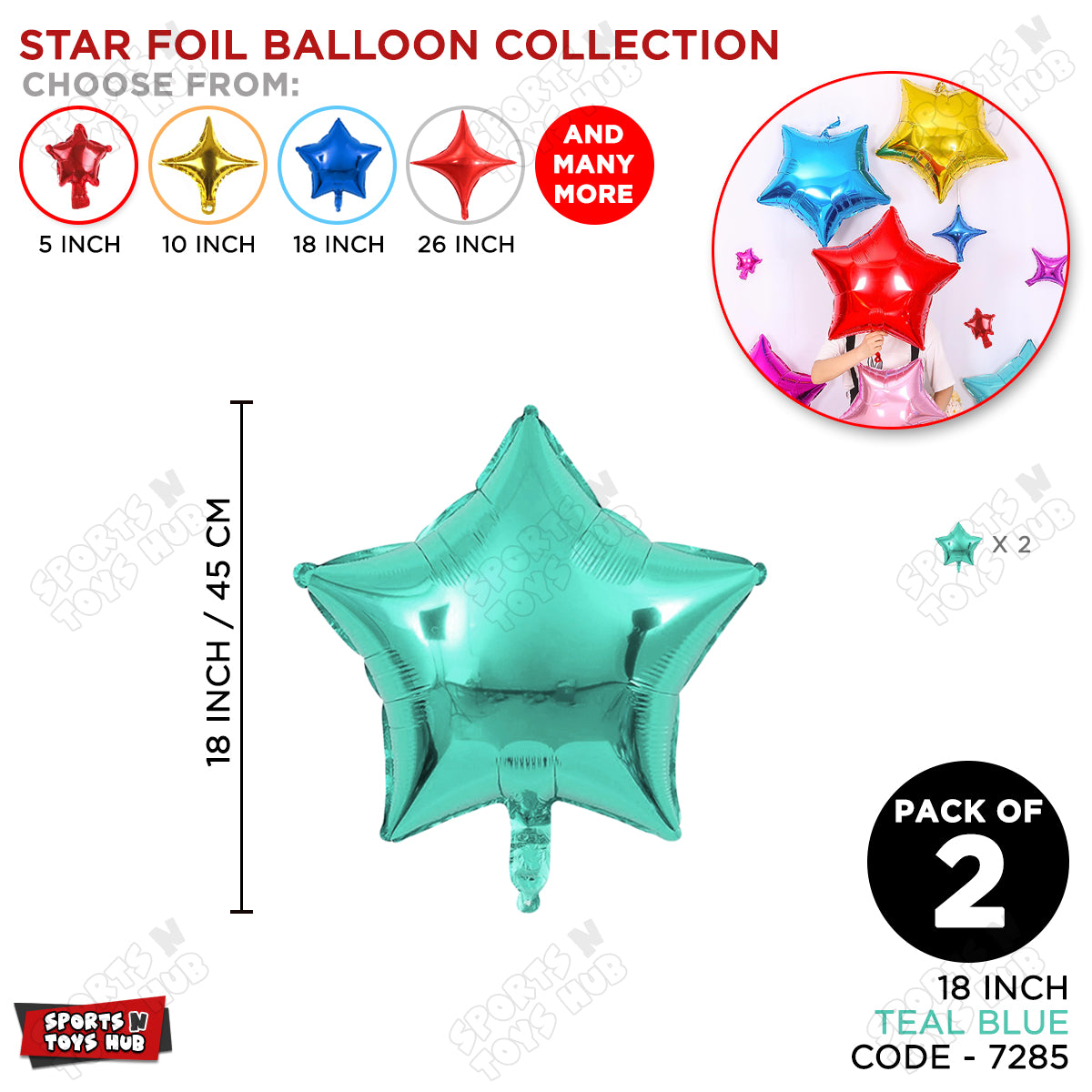 18 Inch - Teal Blue Star Foil Balloon