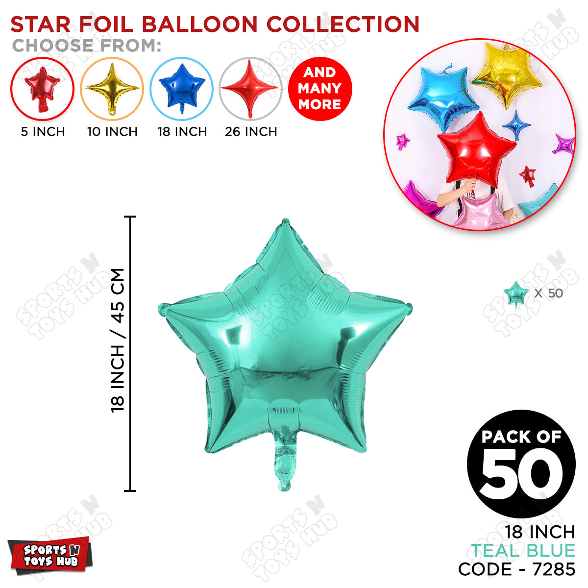 18 Inch - Teal Blue Star Foil Balloon