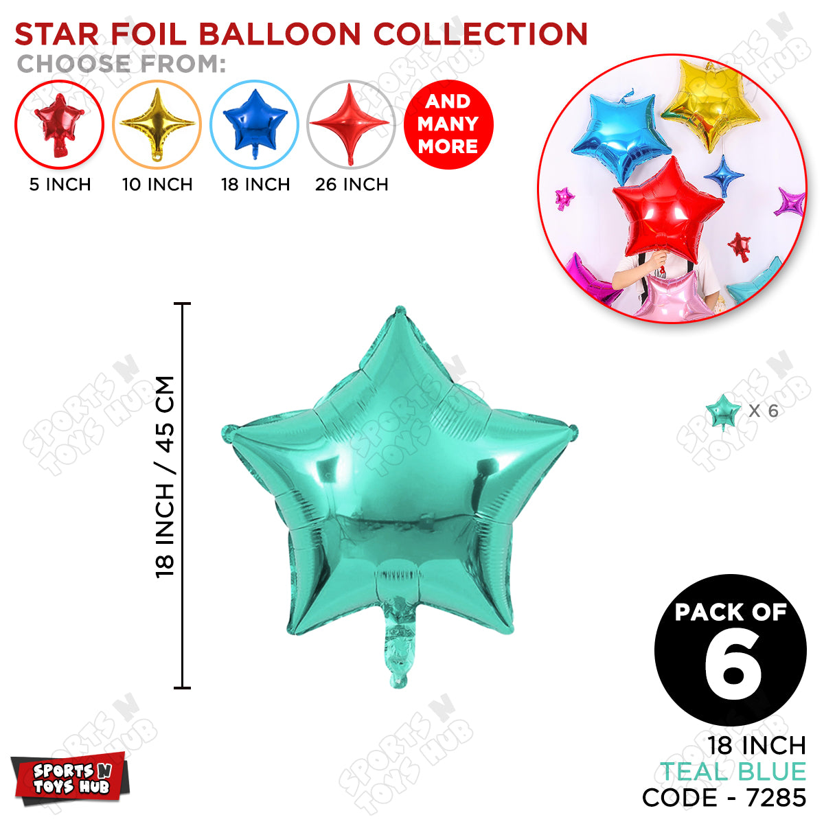 18 Inch - Teal Blue Star Foil Balloon