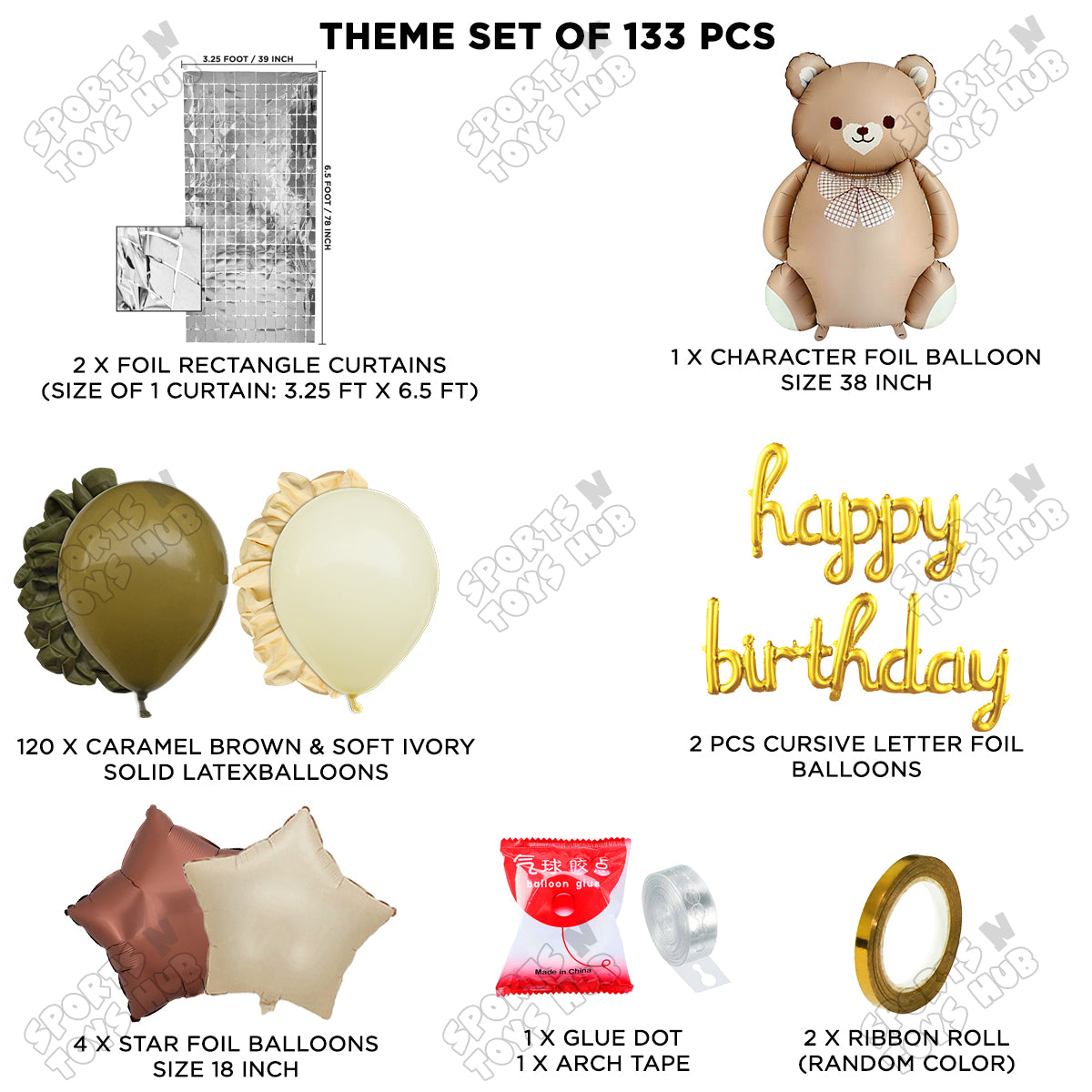 Teddy Bear Foil Balloon Set With Happy Birthday Foil Letter Arch Theme