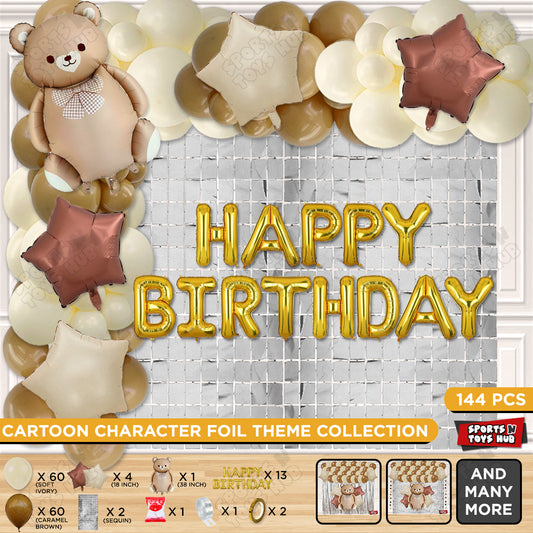Teddy Bear Foil Balloon Set With Happy Birthday Foil Letter Arch Theme