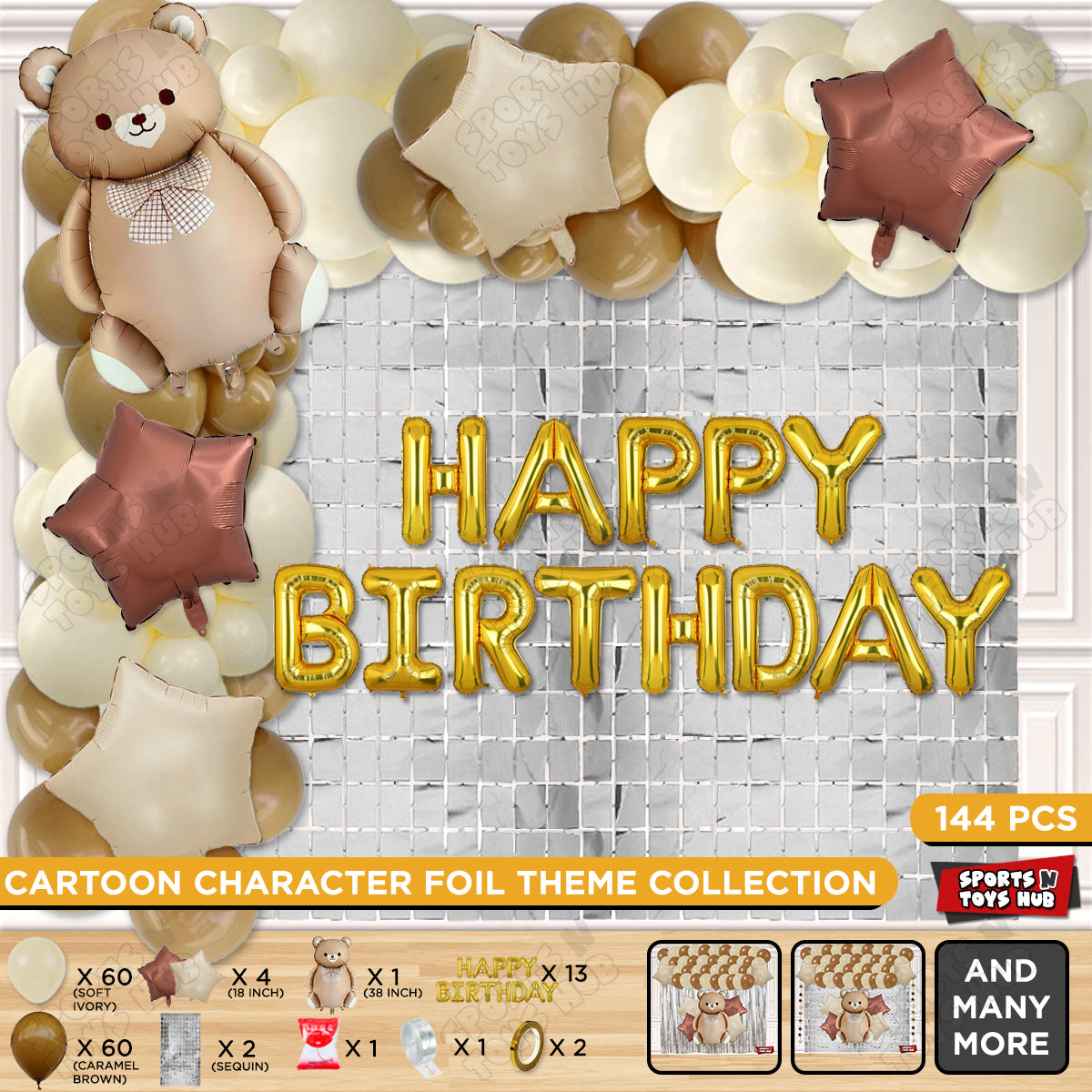 Teddy Bear Foil Balloon Set With Happy Birthday Foil Letter Arch Theme