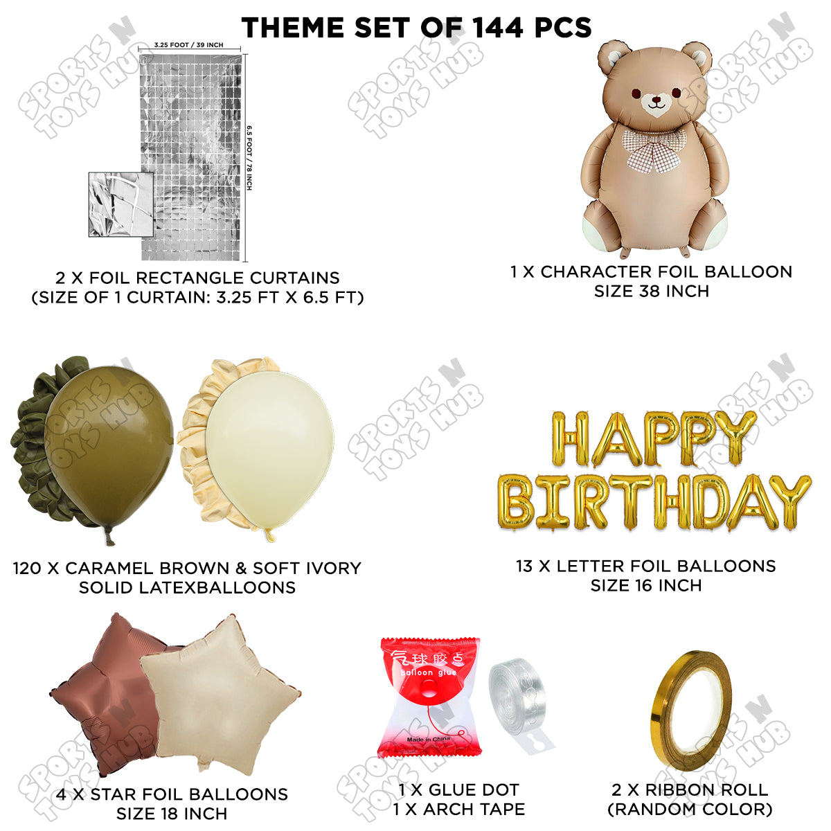 Teddy Bear Foil Balloon Set With Happy Birthday Foil Letter Arch Theme